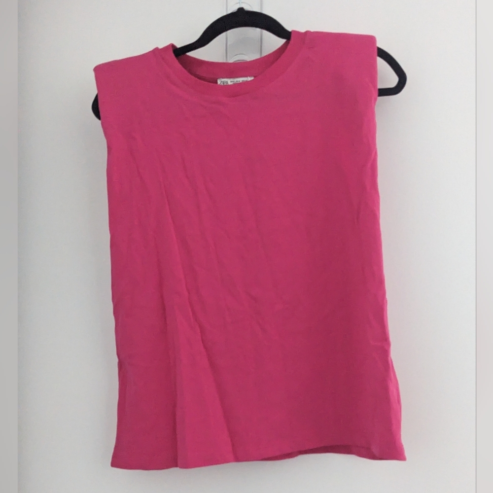 Zara hot pink shoulder pad shirt